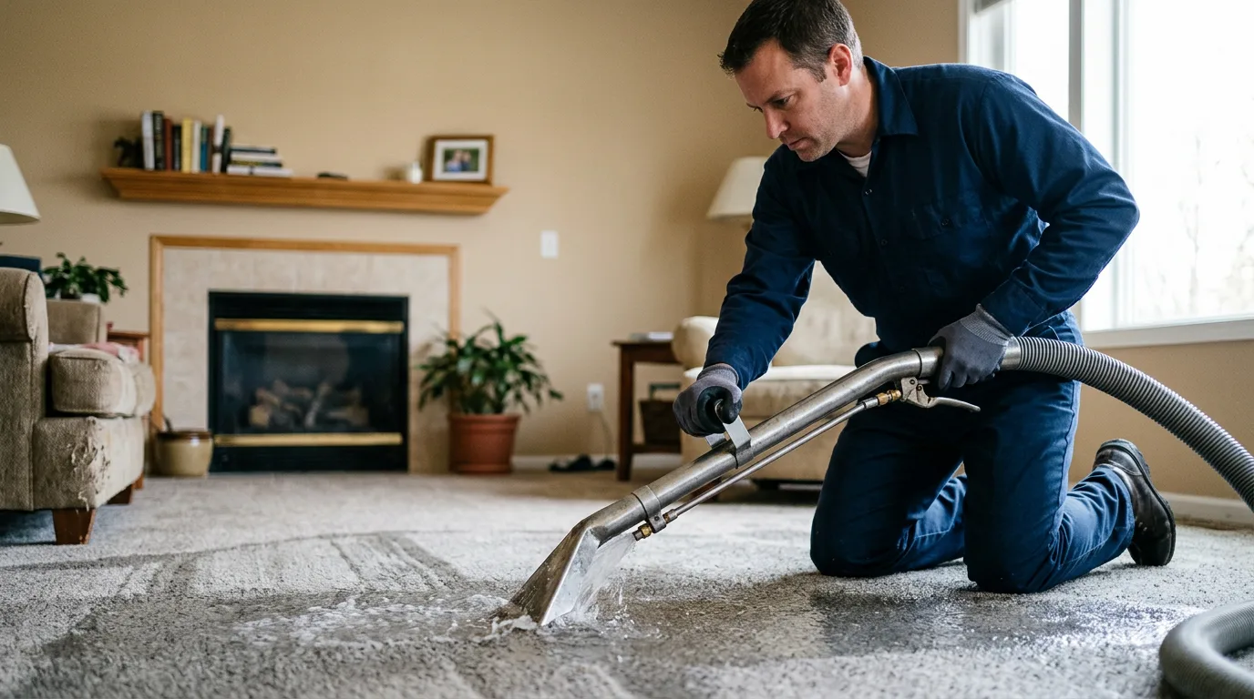 Water damage restoration technician working near Bernardsville, NJ
